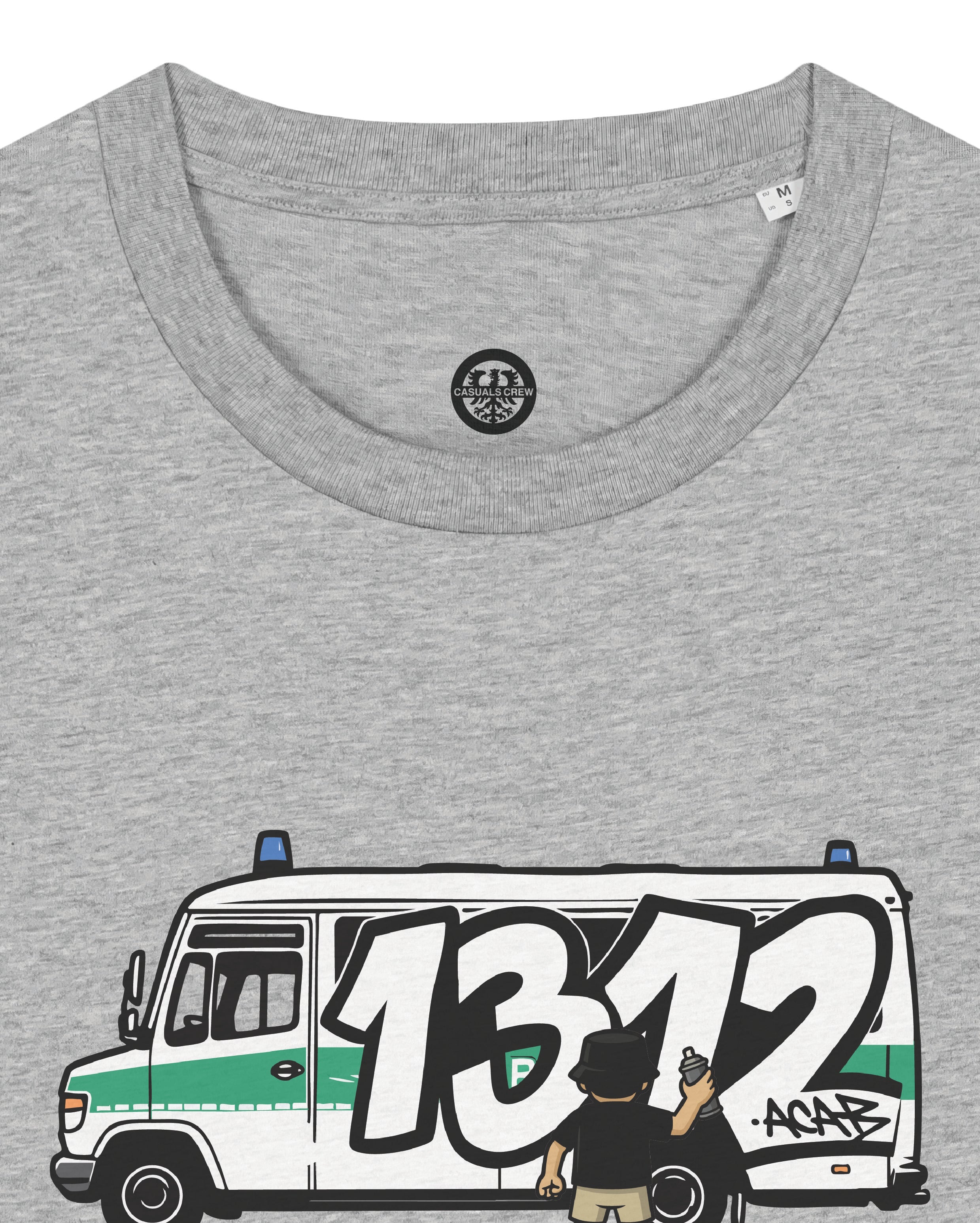 Gray ultras t-shirt with a graphic of a van and the number '1312' on a white background.