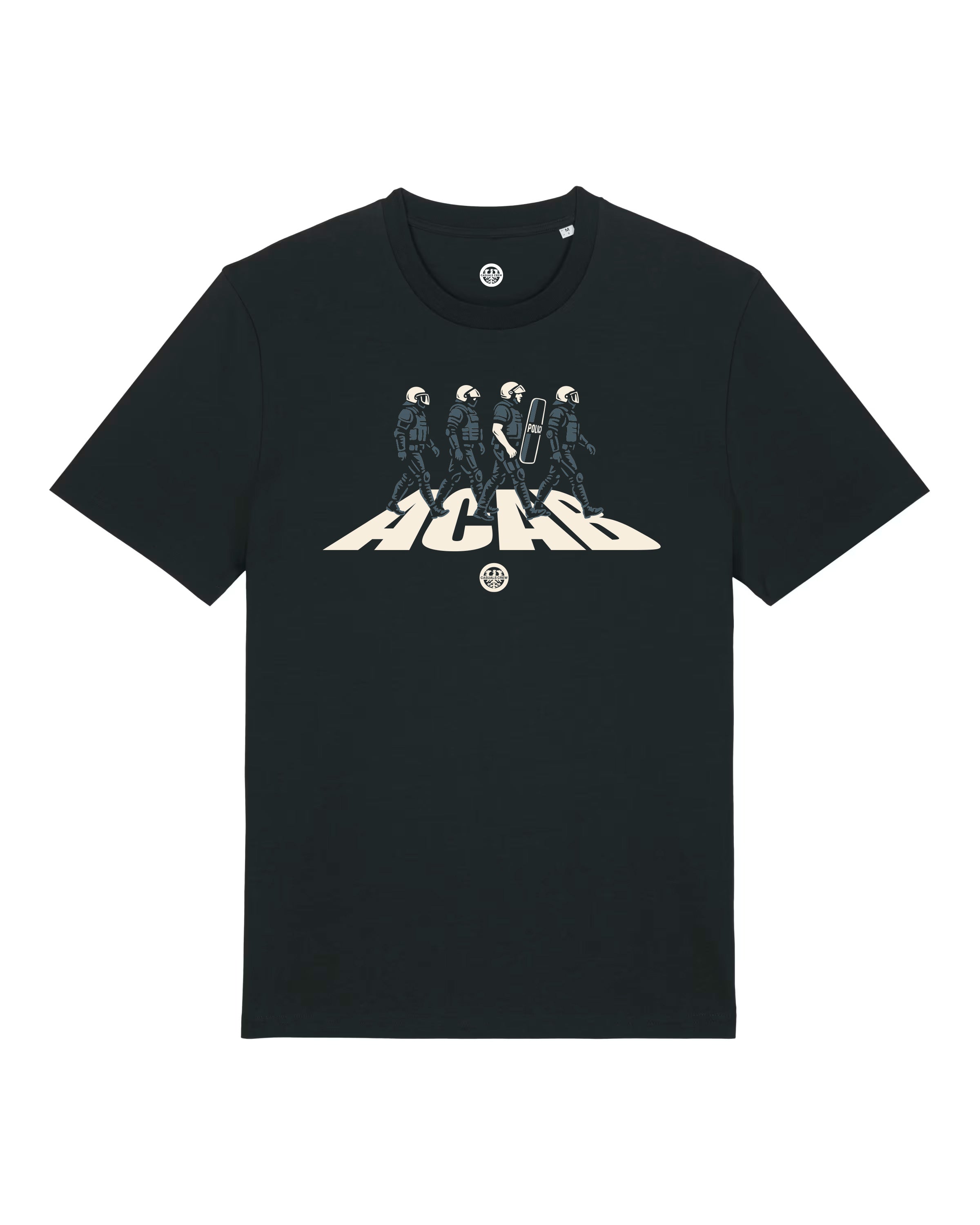 Black t-shirt with a ACAB ULTRAS graphic design on a white background