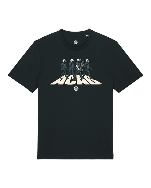 Black t-shirt with a ACAB ULTRAS graphic design on a white background