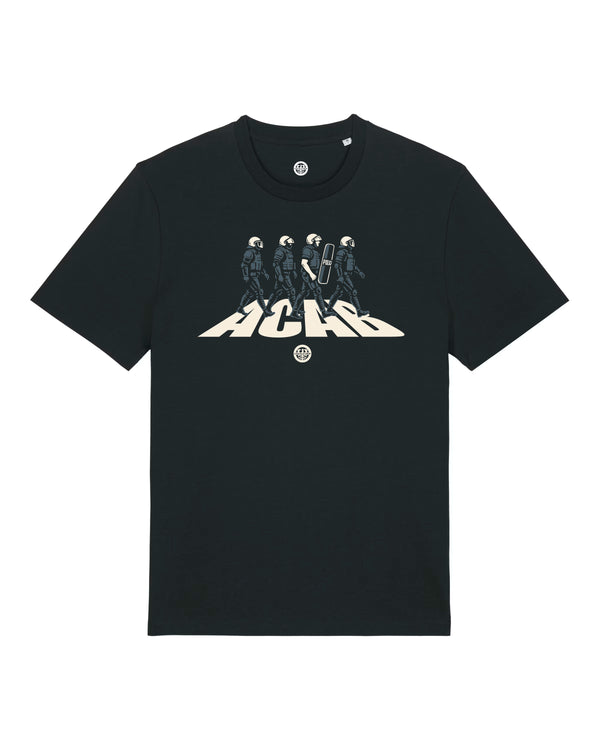 Black t-shirt with a ACAB ULTRAS graphic design on a white background