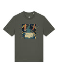 khaki ultras t-shirt with a colorful AWAY DAYS graphic on a white background