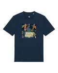 Navy blue ULTRAS t-shirt with colorful away days graphic design on a white background