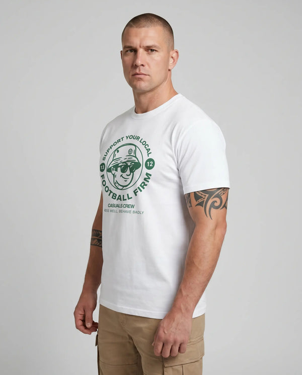 Green Football Firm T-Shirt White