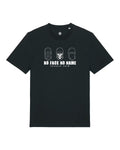 Black t-shirt with white ultras no face no name graphic design and text on a white background