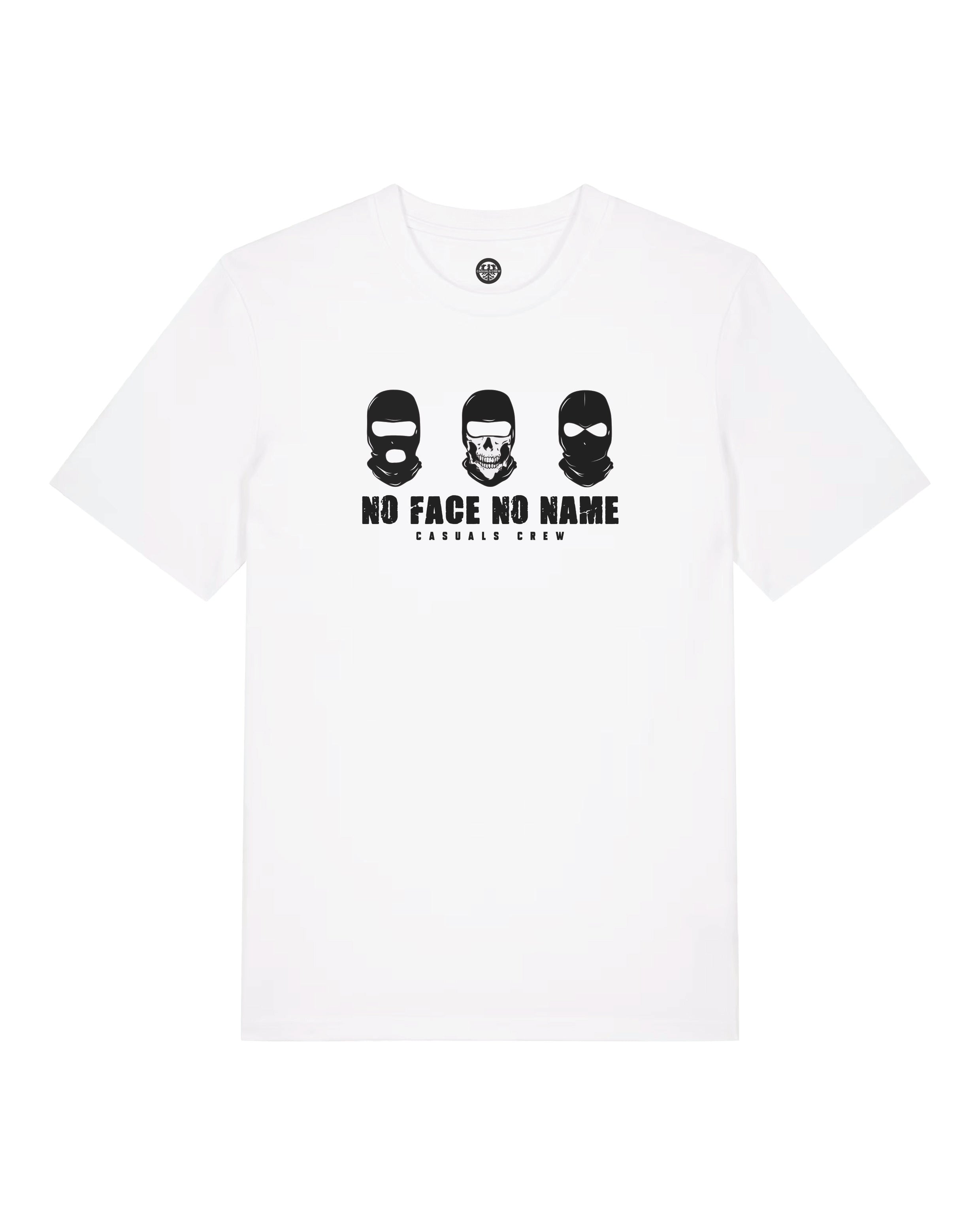 White t-shirt with black ultras no face no name graphic design and text on a white background