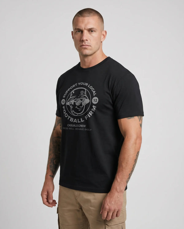 White Football Firm T-Shirt Black