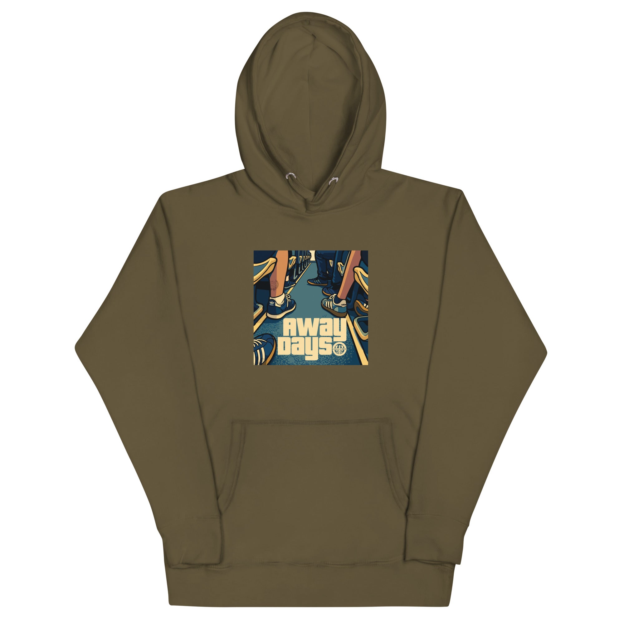 away days hoodie khaki Product mockup